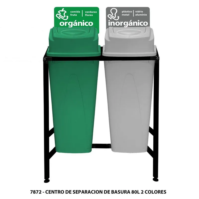 Centro de separación de basura 80 litros — Con 2 botes de basura — Con Tapa Lateral