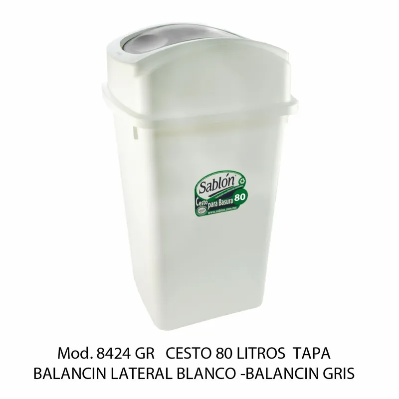 Bote de basura grande de 80 litros — Tapa Balancín Lateral Gris