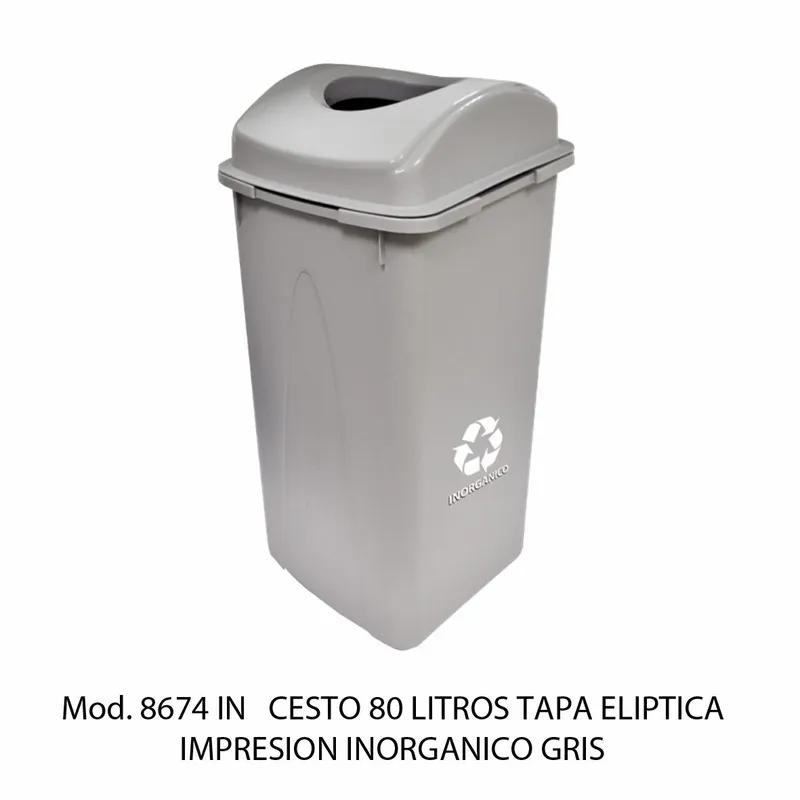 Bote de basura grande de 80 litros — Tapa Elíptica — Con impresión — Inorgánico