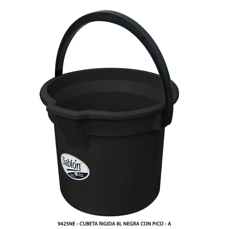 Cubeta Rigida 8 Litros — Color Negro con Pico