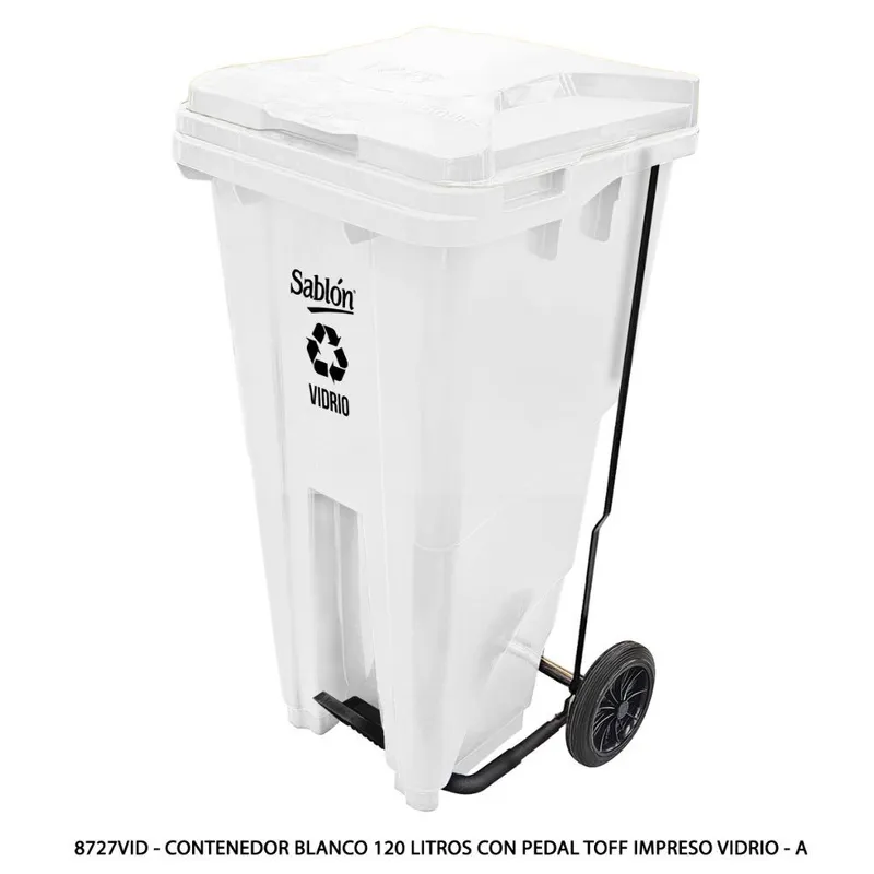 Contenedor Blanco 120 Litros con Pedal — Impreso Vidrio
