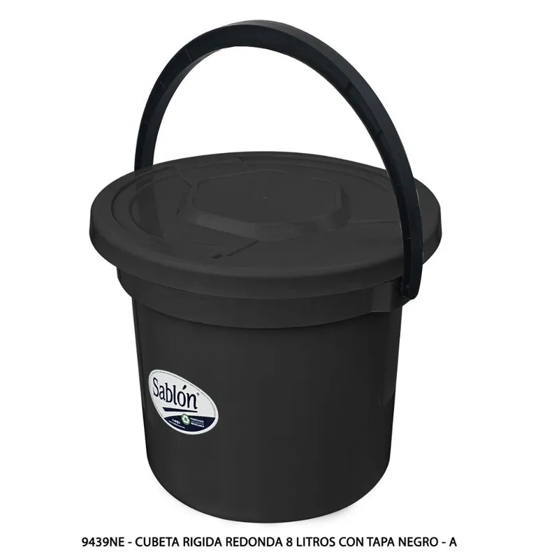 Cubeta Rigida Redonda — Color Negro con Tapa