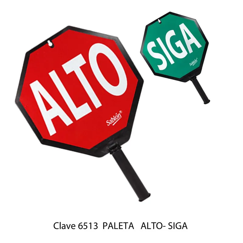 Paleta señalizadora para tráfico — Presentación individual — Frente: Siga | Vuelta: Alto — Vinil Reflejante