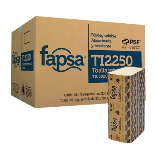 Toalla Interdoblada Fapsa TI2250 Hoja Sencilla 8 Paquetes
