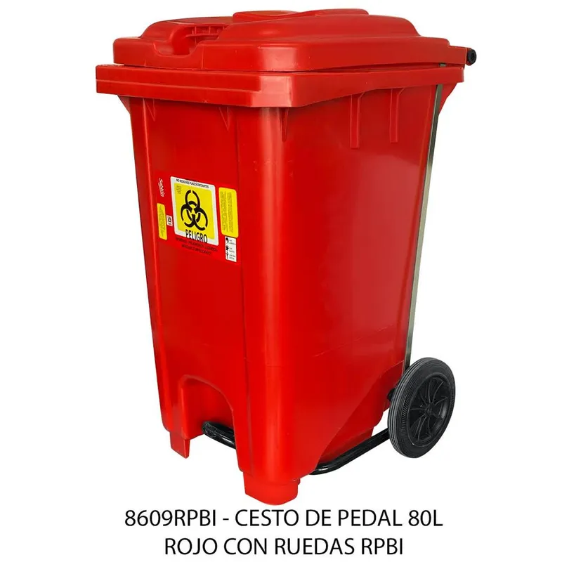 Bote de basura grande de 80 litros — Con Ruedas — Con Pedal — 48cm x 81cm x 55.5cm