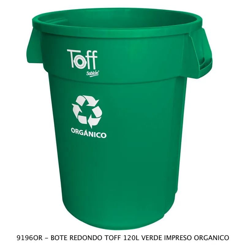 Contenedor de basura TOFF — Con impreso orgánico — Capacidad 120 litros — 56.9 cm de diámetro