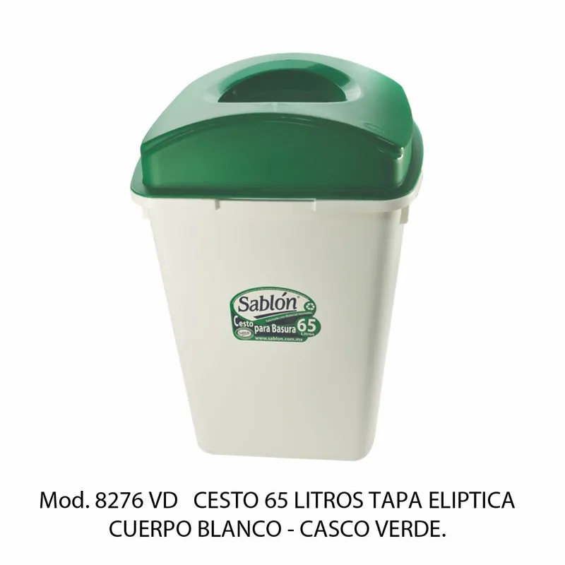 Bote de basura grande de 65 litros — Tapa Elíptica Verde