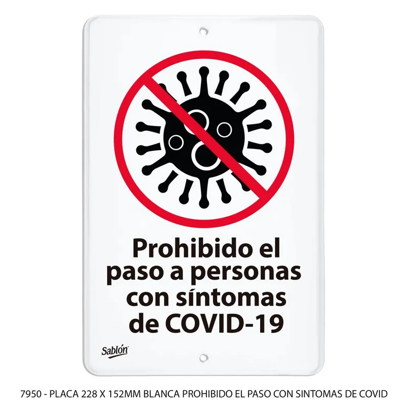 Señal de Prohíbido el paso a personas con síntomas de Covid-19 — Placa Rígida Autoadherible Mediana