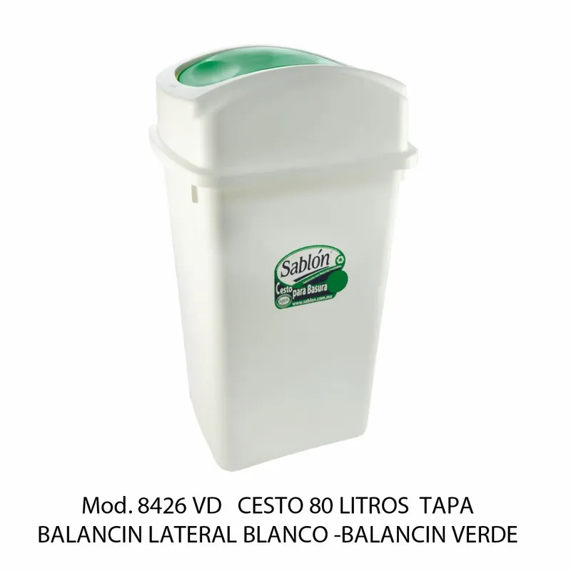 Bote de basura grande de 80 litros — Tapa Balancín Lateral Verde