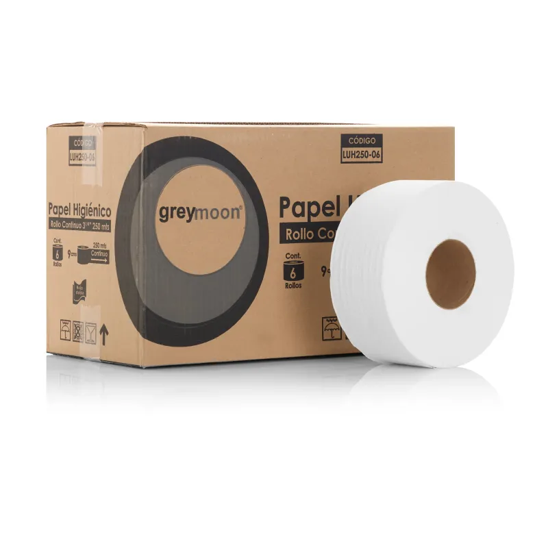 Papel higiénico 6 rollos 250 mts. 9 cm ancho.