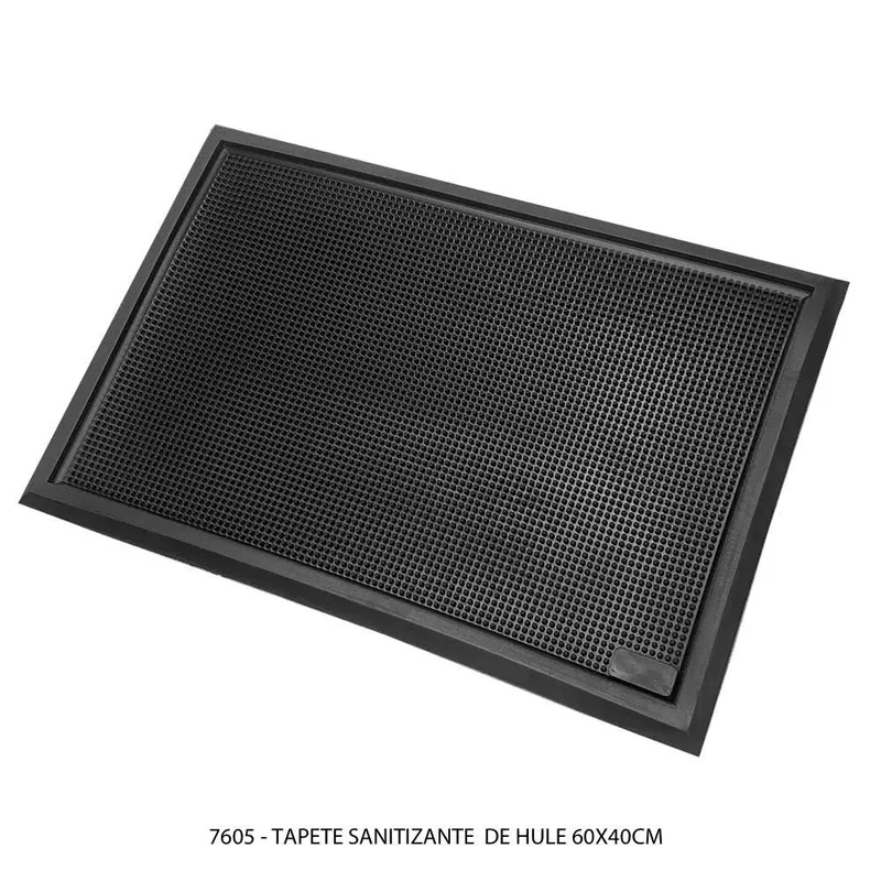 Tapete Sanitizante — Fabricado en hule negro — Cap.: 0.7 Litros de líquido sanitizante.