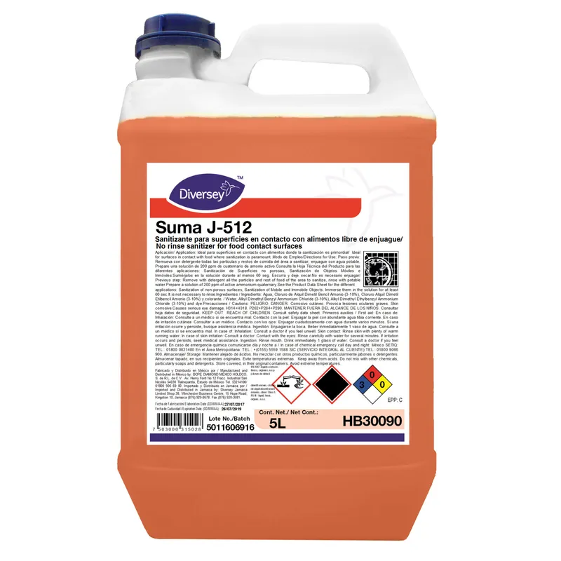 Sanitizante para Superficies con Alimentos Diversey J-512 4x5L