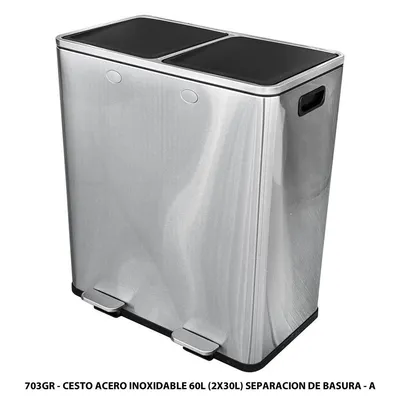 Bote de basura de acero inoxidable — 2 contenedores de 30 litros cada uno — Rectangular Con Pedal