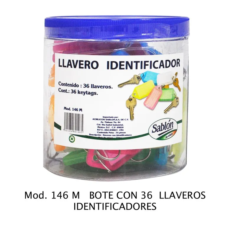 Bote con 36 llaveros identificadores