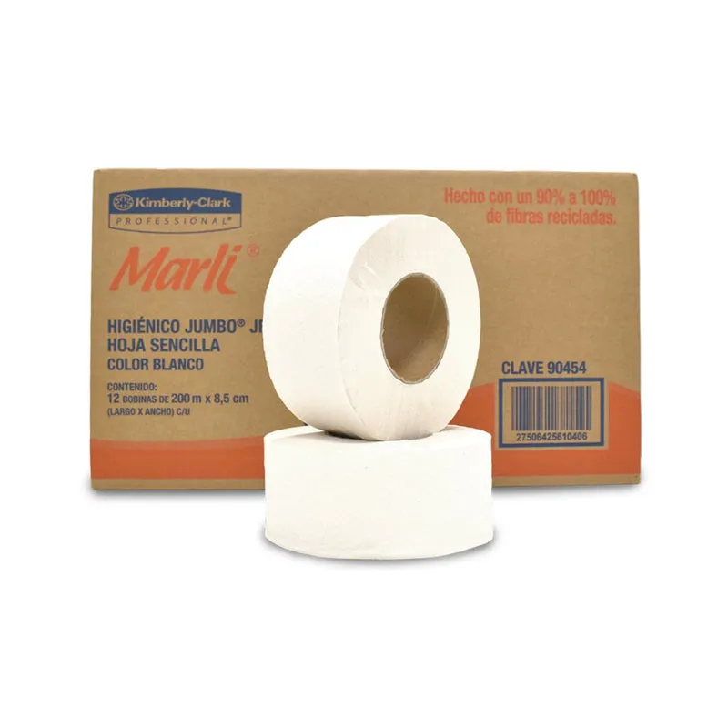 Higiénico Jumbo Marli® Jr 200 mts x 8.5 cm x 12 Hoja sencilla