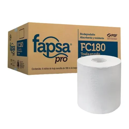 Toalla en Rollo Fapsa Pro FC180 Bca 180m Caja 6 Rollos