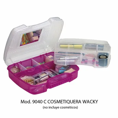 Cosmetiquera Beauty box — Con espejo — Color: Base Rosa o Azul — Tapa y divisiones transparentes