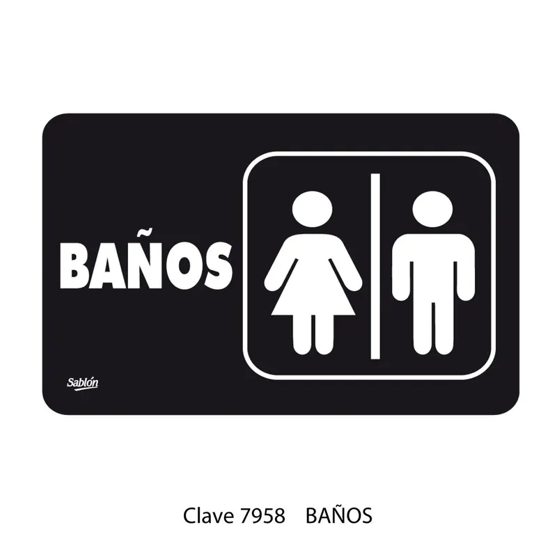 Señal de Baños — Placa de Acrílico Autoadherible Grande — Visibilidad de 0 a 12 metros