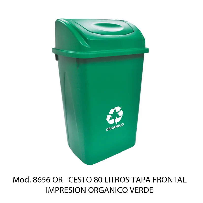 Bote de basura grande de 80 litros — Tapa Balancín Frontal — Con impresión — Orgánico