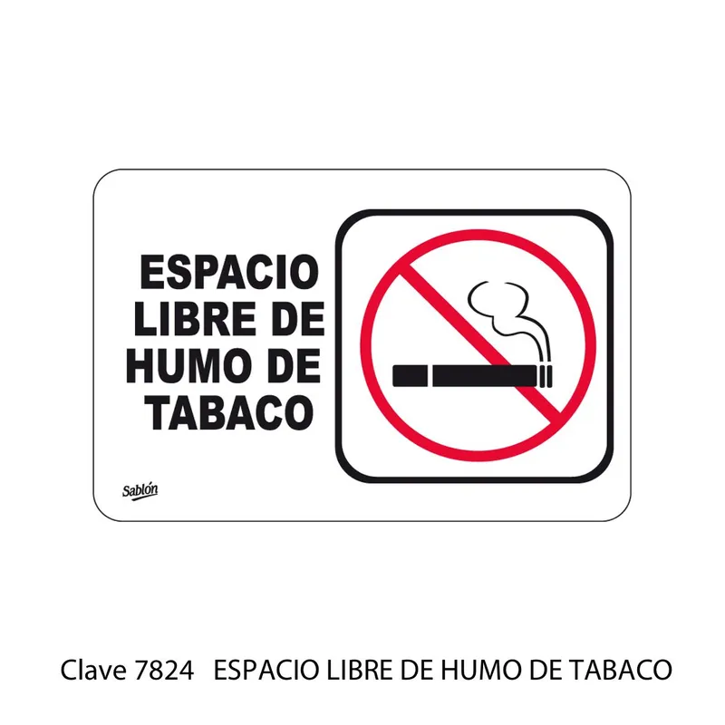 Señal espacio libre de humo de tabaco — Placa Rígida Autoadherible Mediana — Visibilidad de 0 a 8 metros