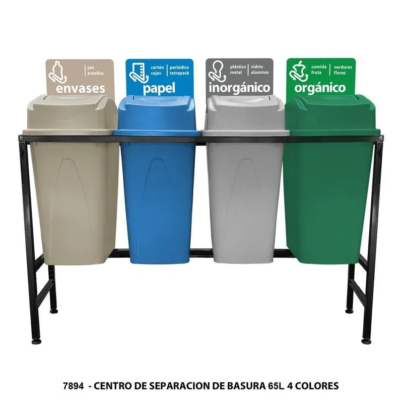 Centro de separación de basura 65 litros — Con 4 botes de basura — Con Tapa Lateral