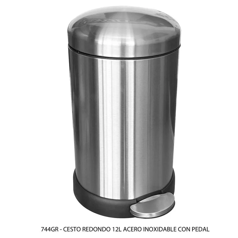 Bote de basura de acero inoxidable — 12 Litros — Redondo — Con pedal