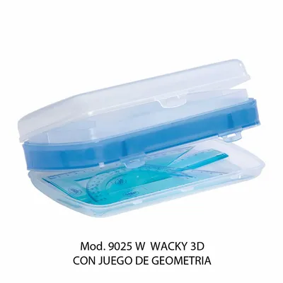 Estuche Escolar Wacky 3D — Con Juego de Geometría — Colores Rosa, Azul, Verde, Rojo, Humo