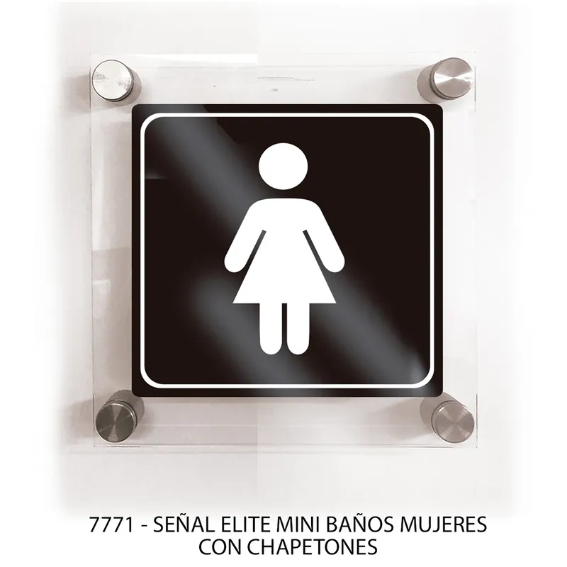 Señal de Baños Mujeres — Placa de Acrílico Autoadherible Elite — Visibilidad de 0 a 6 metros