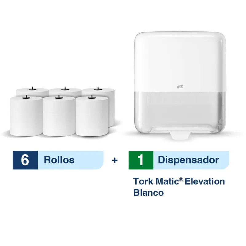 Tork Matic® Dispensador de Toallas de papel en rollo para manos Manual + Caja con 6 rollos 274 m c/u
