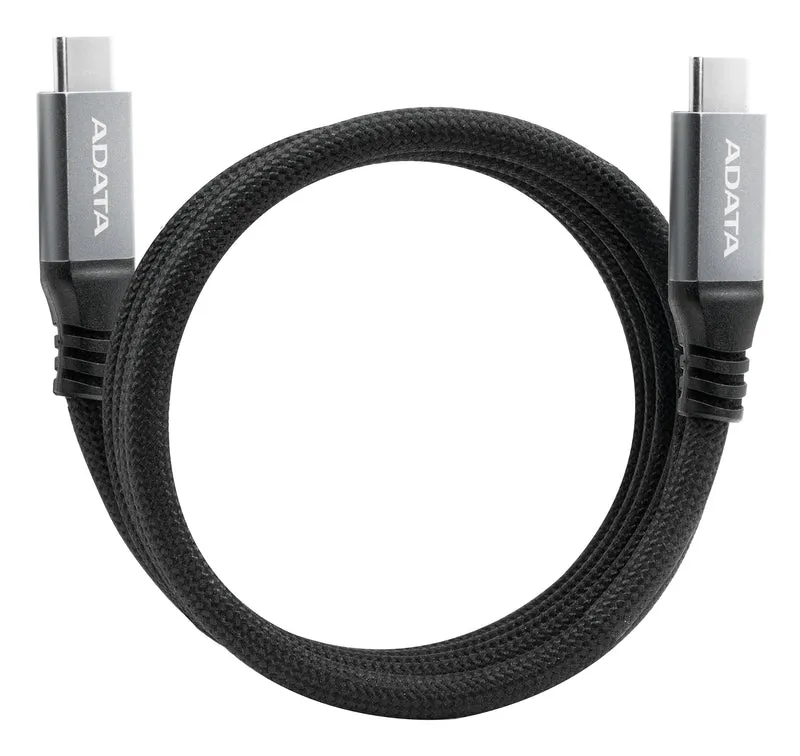 ADATA Cable Tipo C a Tipo C 1m Cubierta de Nylon, Magnétizado 10Gbps 100W Transfiere Audio y Video 4K UHD Negro
