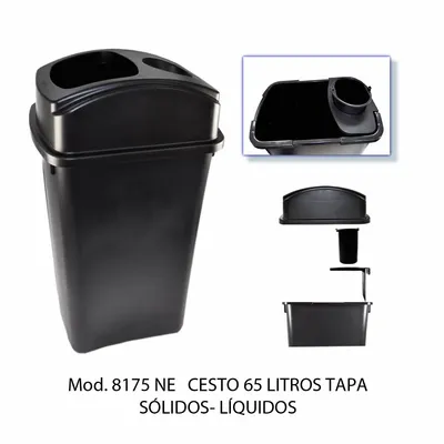 Bote de basura grande de 65 litros — con tapa para sólidos y líquidos