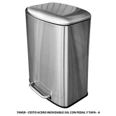 Bote de basura de acero inoxidable — 50 Litros — Rectangular — Con pedal