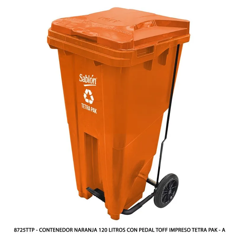 Contenedor Naranja 120 Litros con Pedal — Impreso Tetra Pak