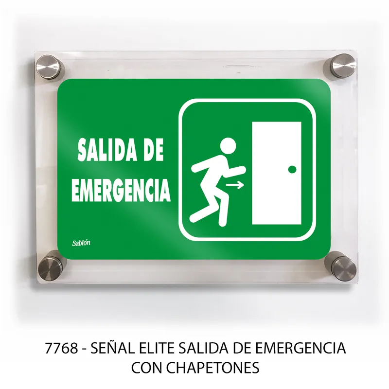 Señal de salida de emergencia — Placa de Acrílico Autoadherible — Visibilidad de 0 a 12 metros — Elite