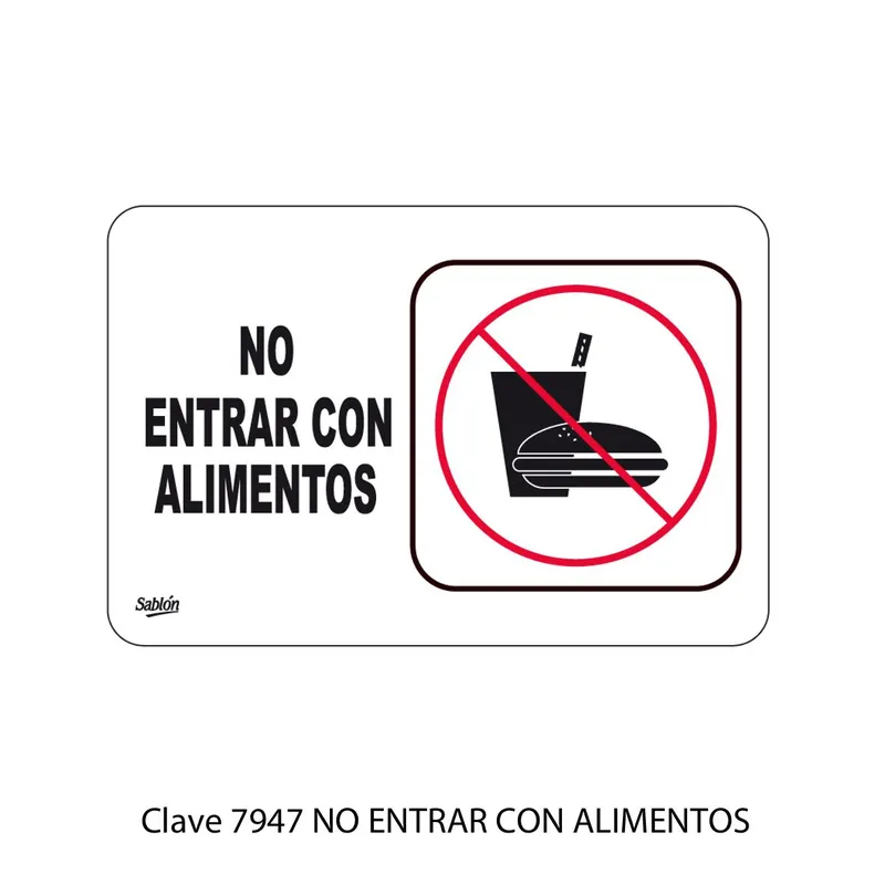 Señal de no entrar con alimentos — Placa Rígida Autoadherible Mediana — Visibilidad de 0 a 8 metros