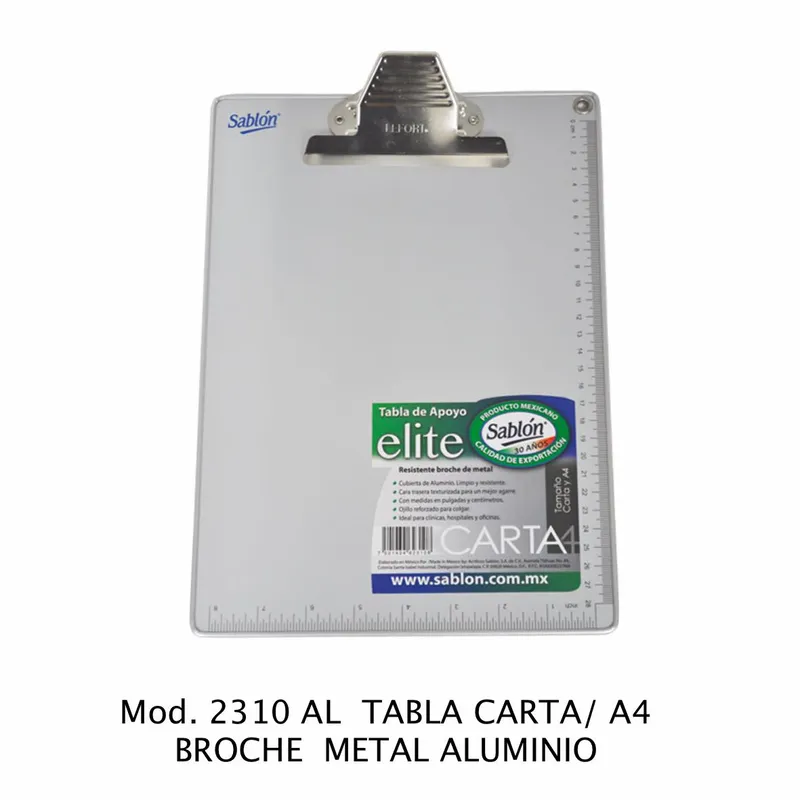 Tabla de Apoyo Tamaño Carta — Material Aluminio — Broche i – Clip