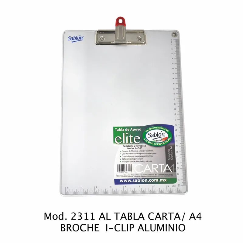 Tabla de Apoyo Tamaño Carta — Material Aluminio — Broche Metal