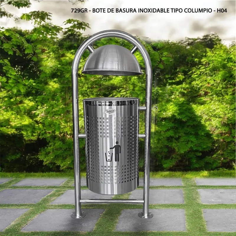 Bote de basura inoxidable para exterior con anclaje gris