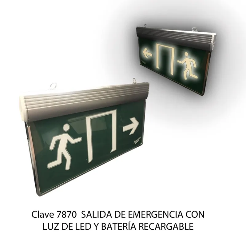 Salida de emergencia con luz de led — *Requiere instalación — Con batería recargable de 4 horas