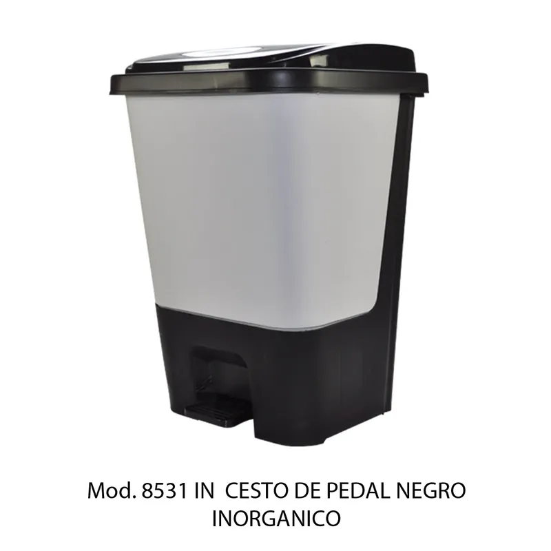 Bote de basura de pedal de 17 litros — Color Negro con Gris — Para Inorgánico