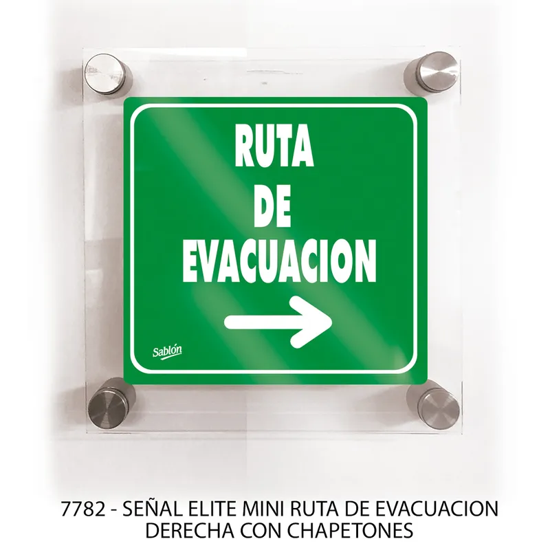 Señal de Ruta de Evacuación — Placa de Acrílico Autoadherible — Visibilidad de 0 a 6 metros — Elite Mini