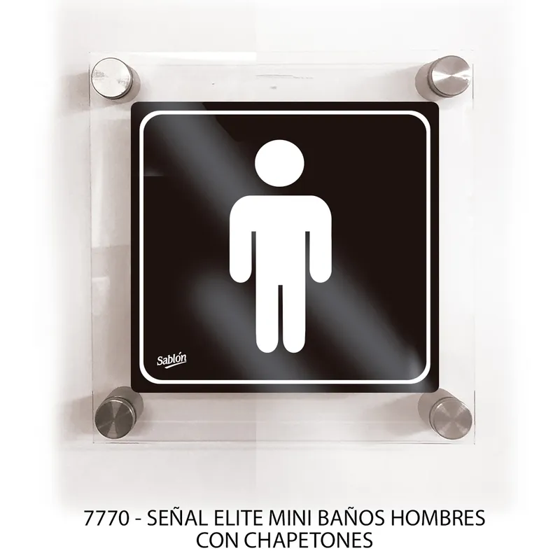 Señal de Baños Hombres — Placa de Acrílico Autoadherible Elite — Visibilidad de 0 a 6 metros