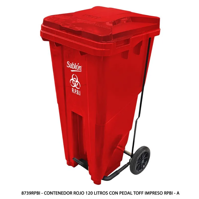 Contenedor para basura de 120 lts con pedal — Capacidad 120 litros — Rpbi