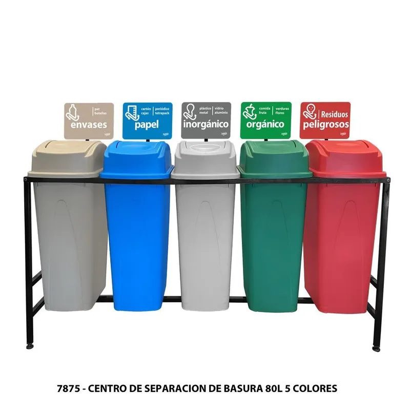 Centro de separación de basura 80 litros — Con 5 botes de basura — Con Tapa Lateral
