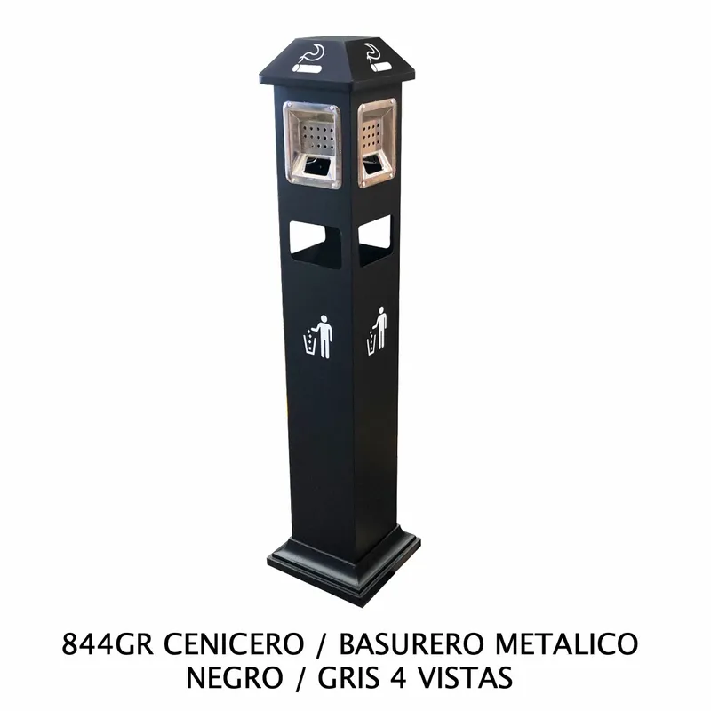 Cenicero y basurero metálico — Color Negro-Gris — 4 vistas