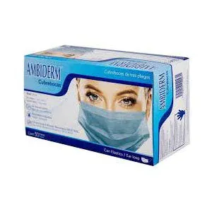 Cubrebocas 3 Pliegos con Elástico Azul Ambiderm