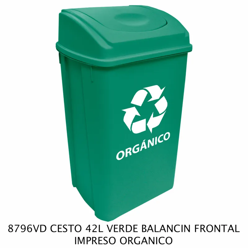 Bote de Basura Mediano — 42 litros — Impreso Orgánico — Tapa tipo Balancín Frontal