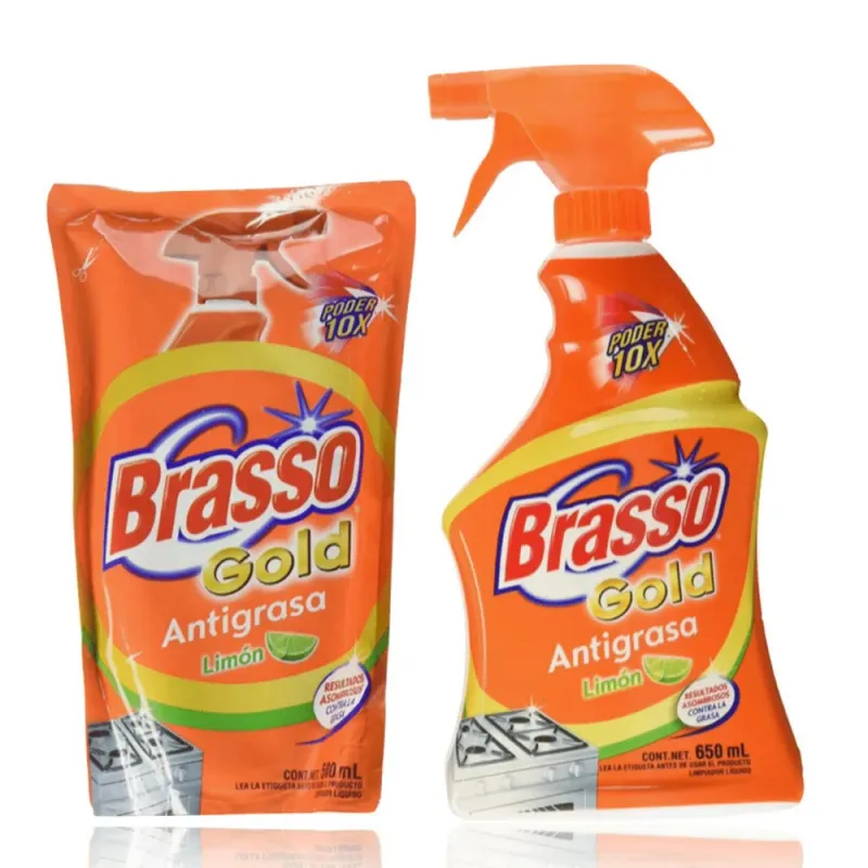 Brasso Gold Cocina Antigrasa Limón Atomizador 650 ML + Repuesto 500