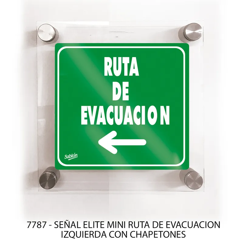 Señal de Ruta de Evacuación — Placa de Acrílico Adherible — Visibilidad de 0 a 6 metros — Elite Mini