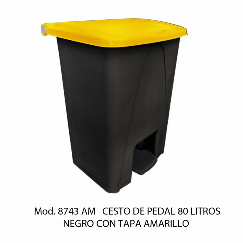 Bote de basura grande de 80 litros — Con Tapa Amarilla — Con Pedal